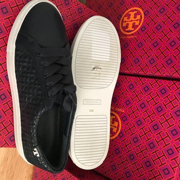Tory Burch Navy Bryant Quilted Leather Lace Up Sneakers, Size 10.5 - Picture 7 of 7